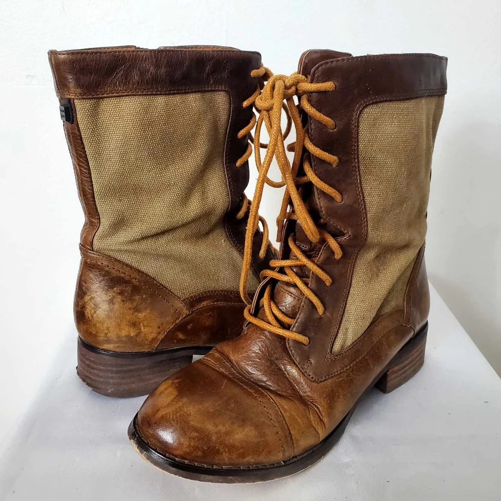 RUDSAK Cognac Leather Ankle Booties Zip/Lace - Picture 4 of 9